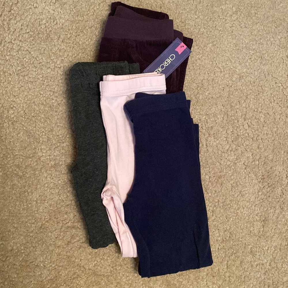4 pairs of 4t pants Dark Purple Cherokee corduroy NWT & 3 leggings